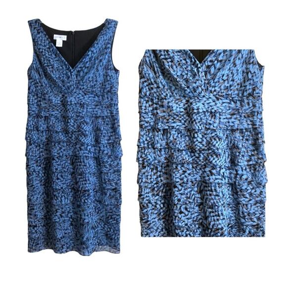 London Style Women's SZ 10 Blue V-Neck Midi Dress Tiered Lightweight - Picture 5 of 9